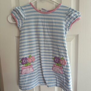 Stichy Fish striped dress with flower appliqué. Size 4T.